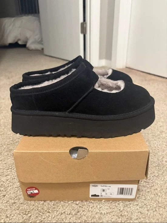 UGG Black Plush-Lined Slip-On Clogs - Picture 2 of 7